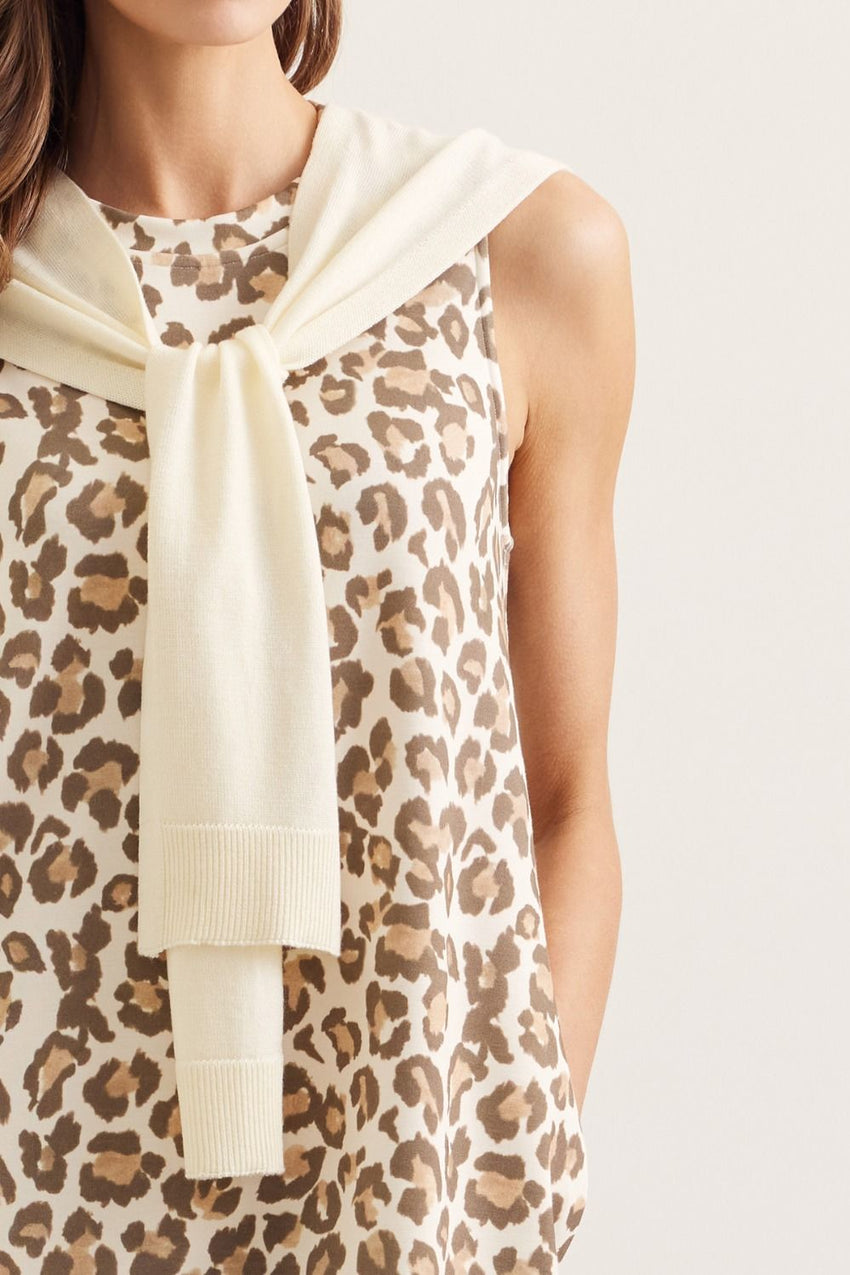 D30161 Animal Print Dress w/Knit Scarf