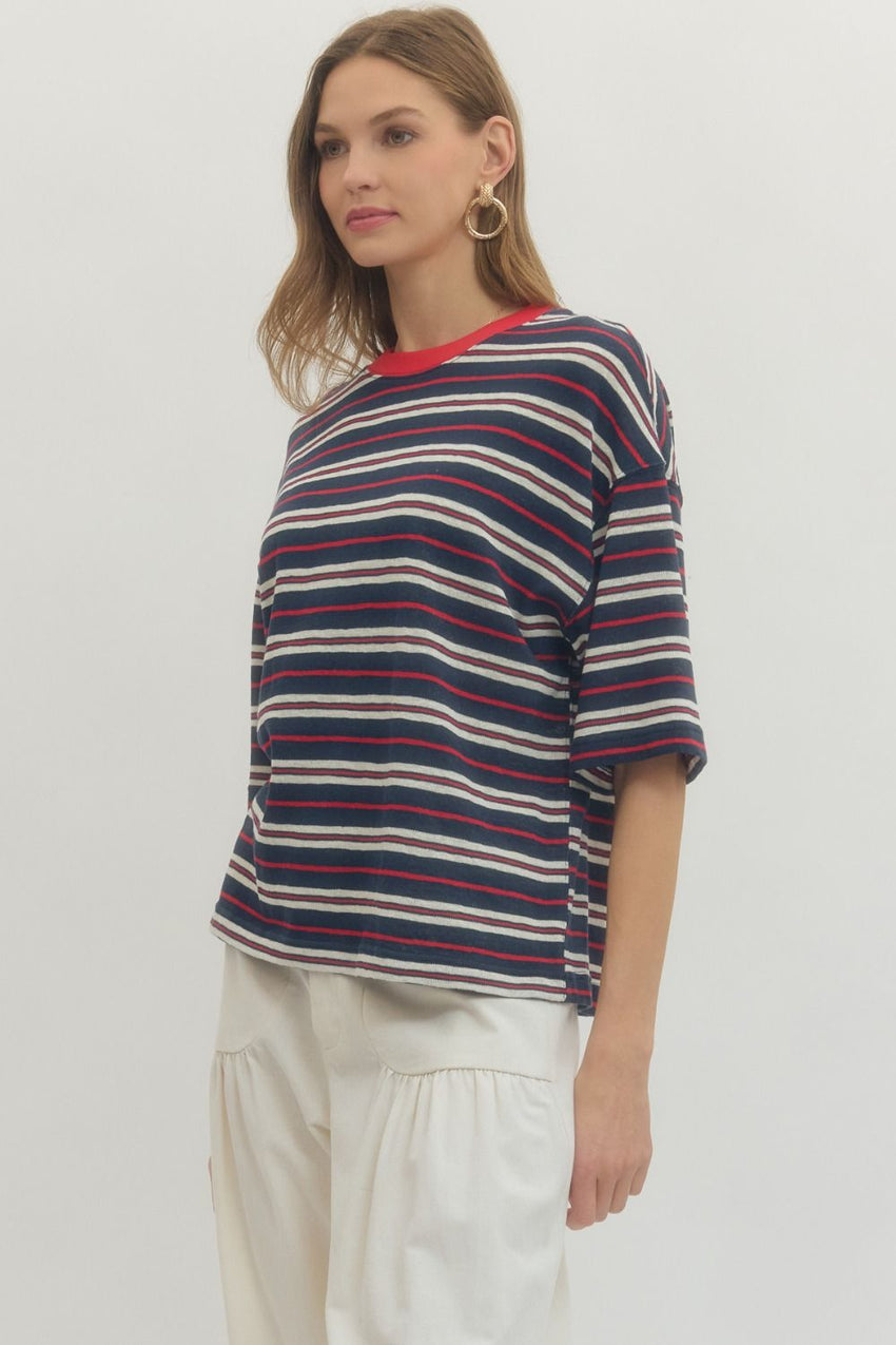 T29964bStripe Short Sleeve Top