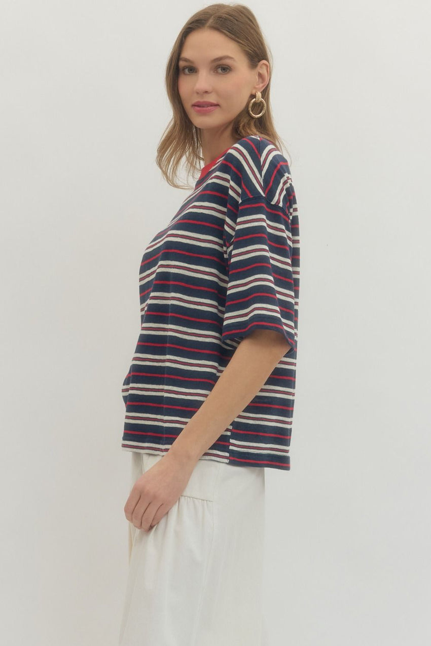 T29964bStripe Short Sleeve Top