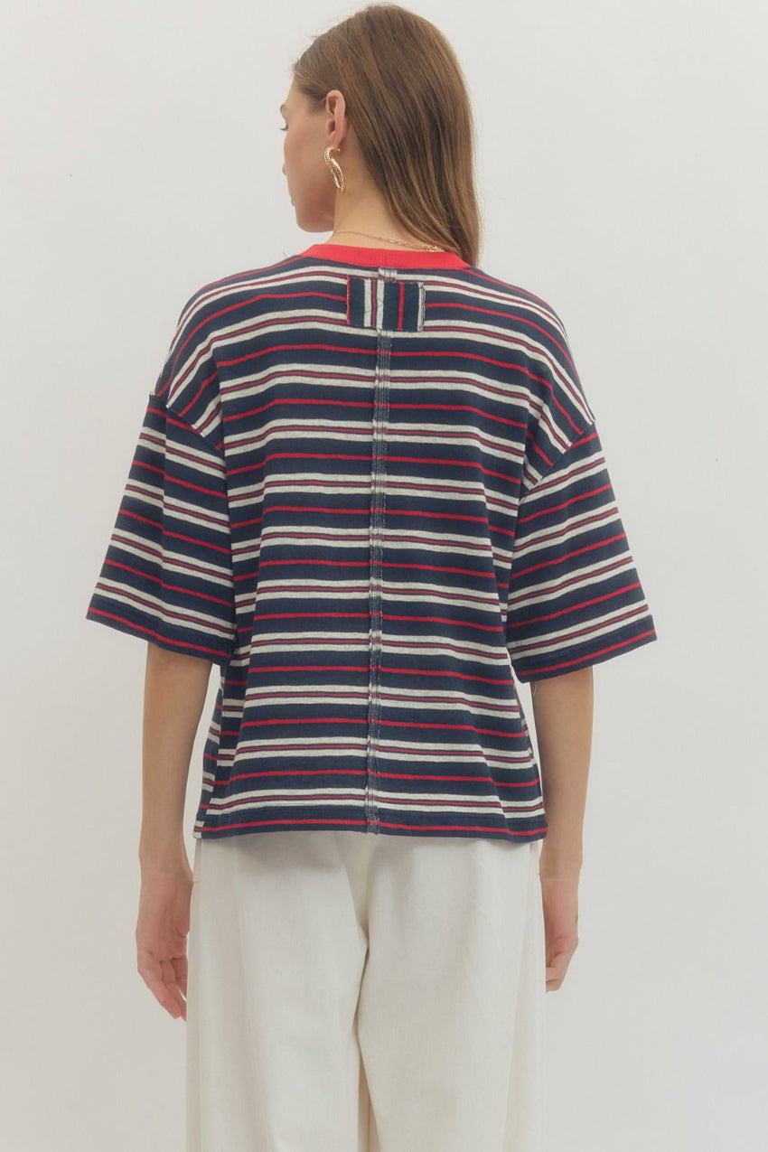 T29964bStripe Short Sleeve Top