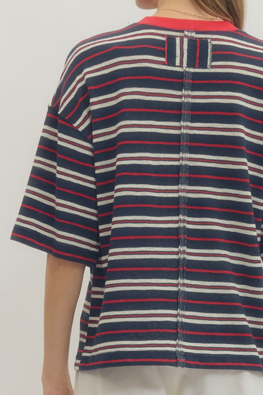 T29964bStripe Short Sleeve Top