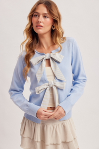 36803 Striped Ribbon Bow Cardigan