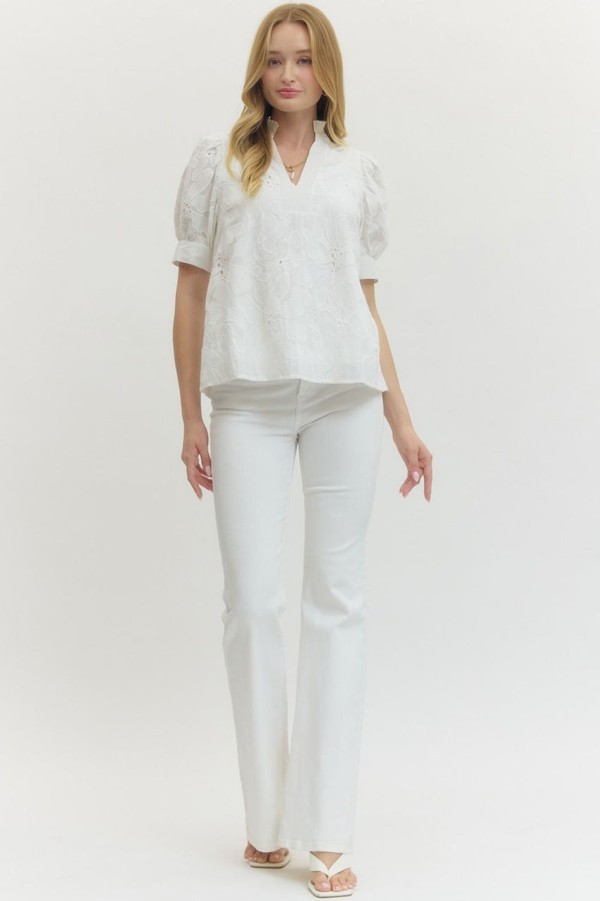 T26825 KELLY GREEN Embroidered Top