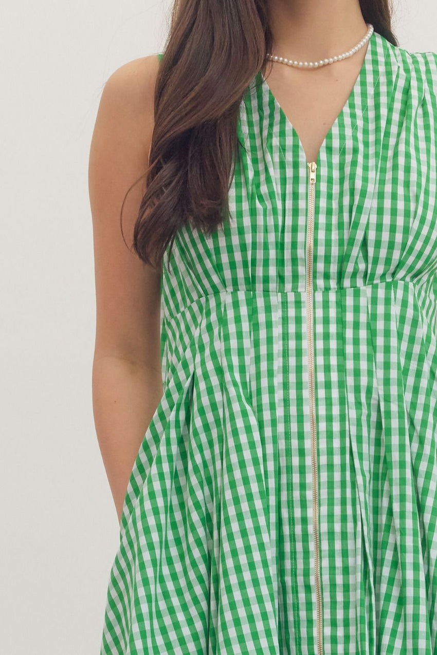 D30776 Green Gingham Dress