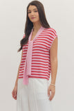 T30754 Striped Self Tie Knit Top