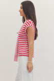 T30754 Striped Self Tie Knit Top