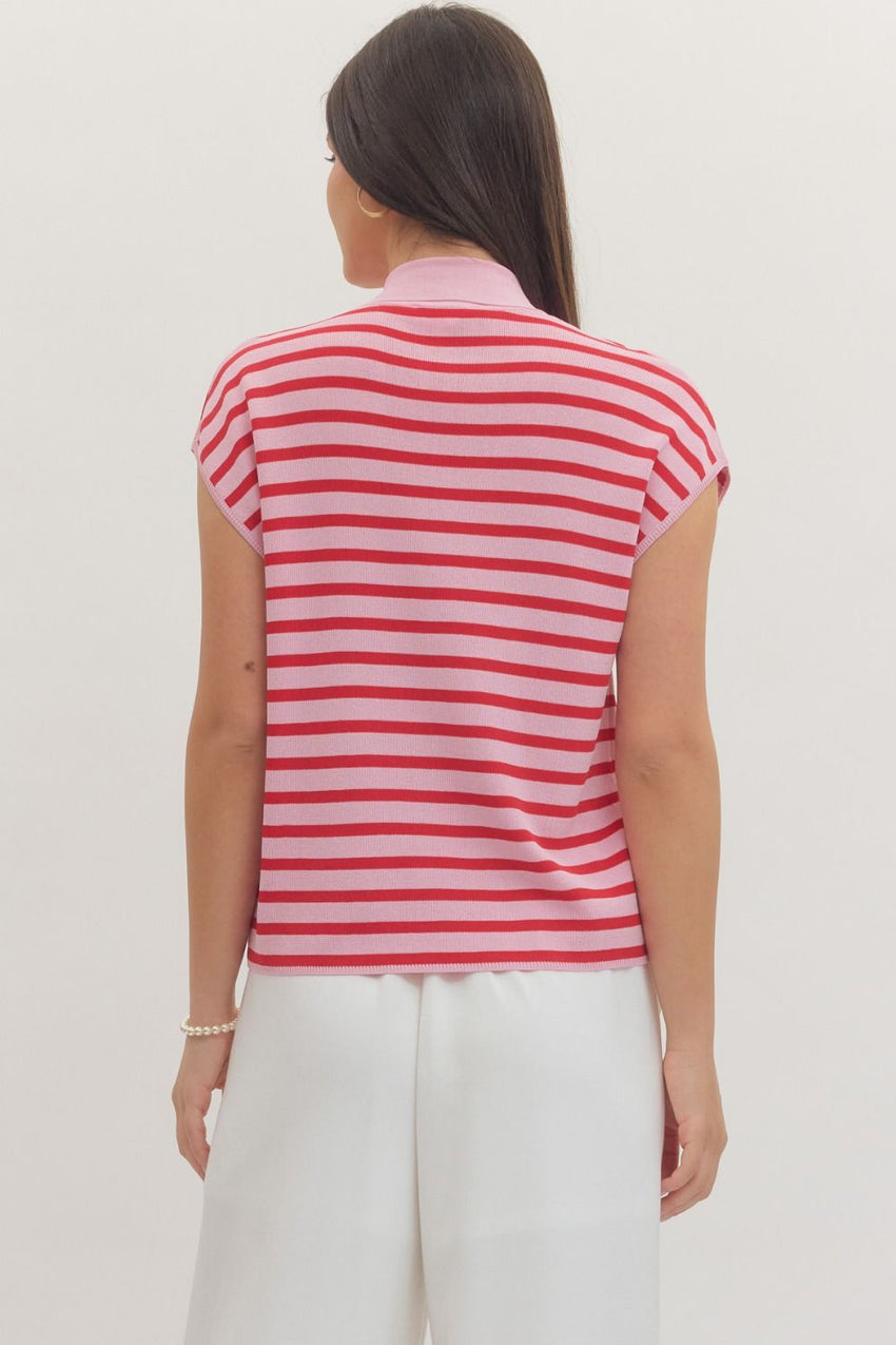 T30754 Striped Self Tie Knit Top