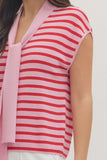 T30754 Striped Self Tie Knit Top