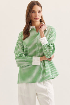 T30943 Green Striped Blouse