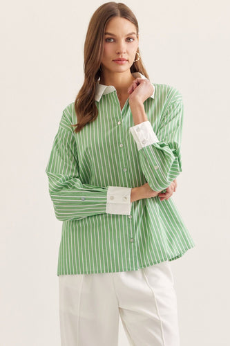 T30943 Green Striped Blouse