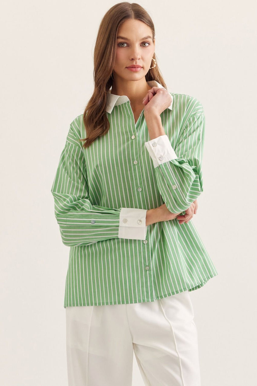 T30943 Green Striped Blouse