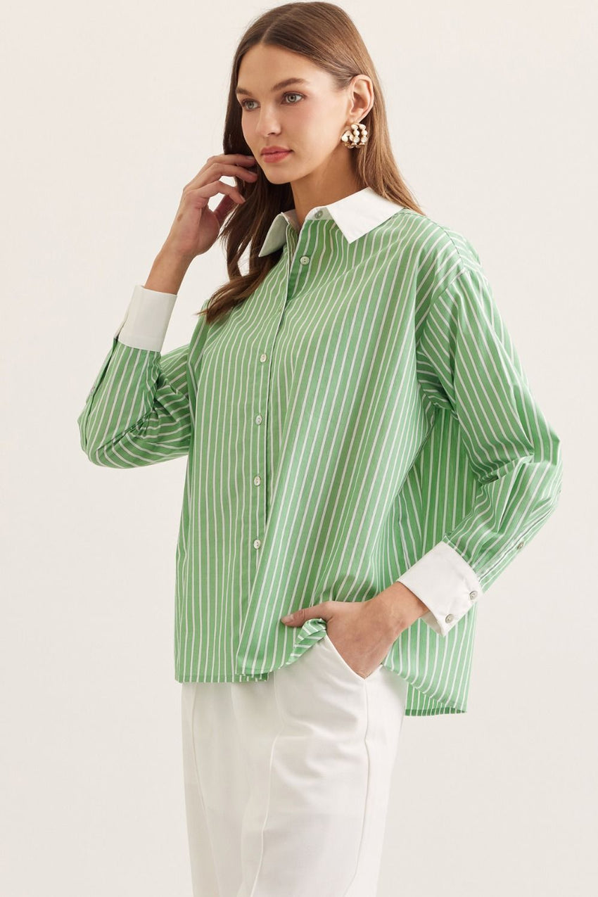 T30943 Green Striped Blouse