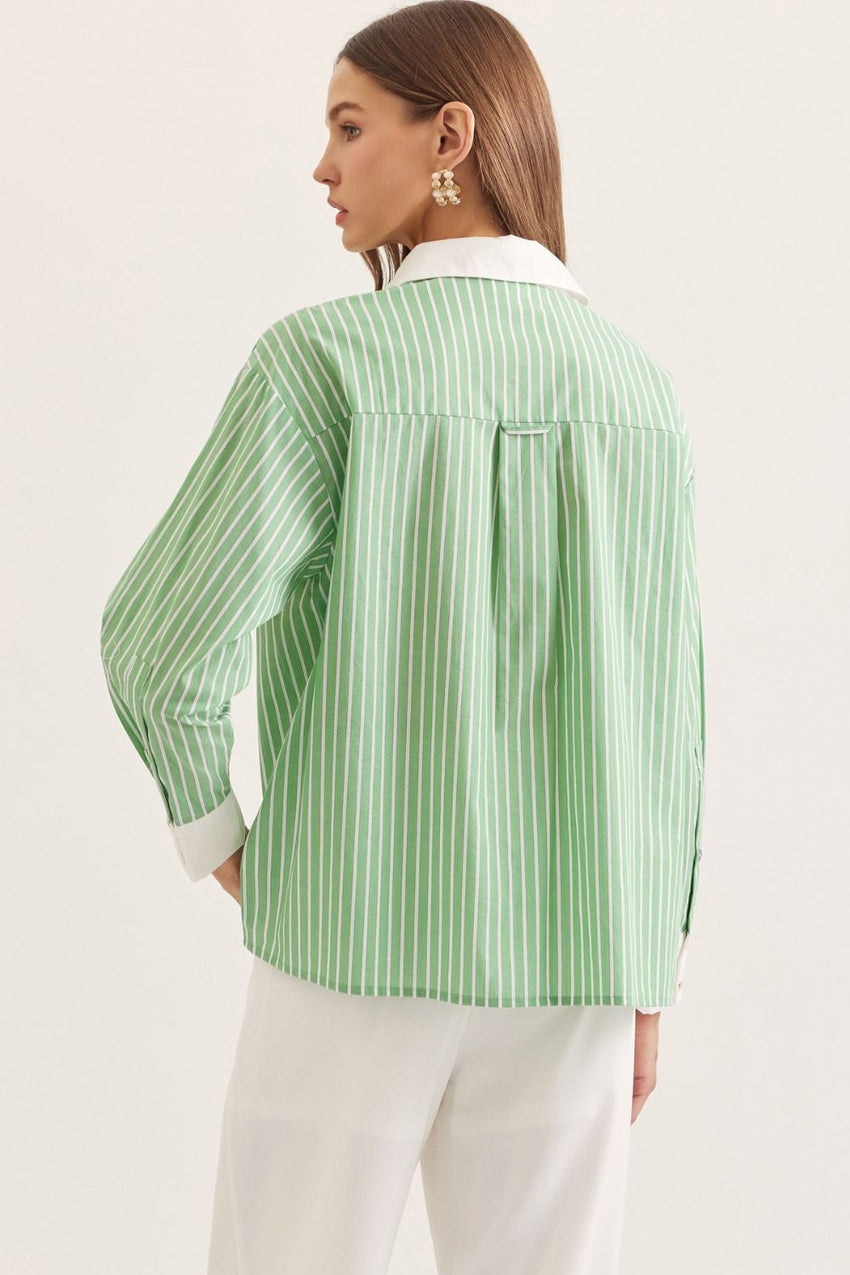 T30943 Green Striped Blouse