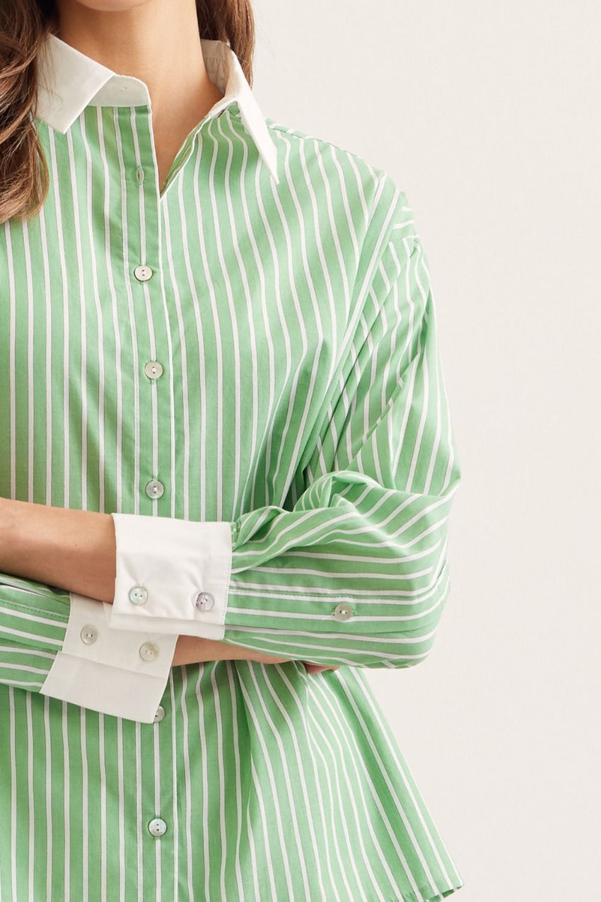 T30943 Green Striped Blouse