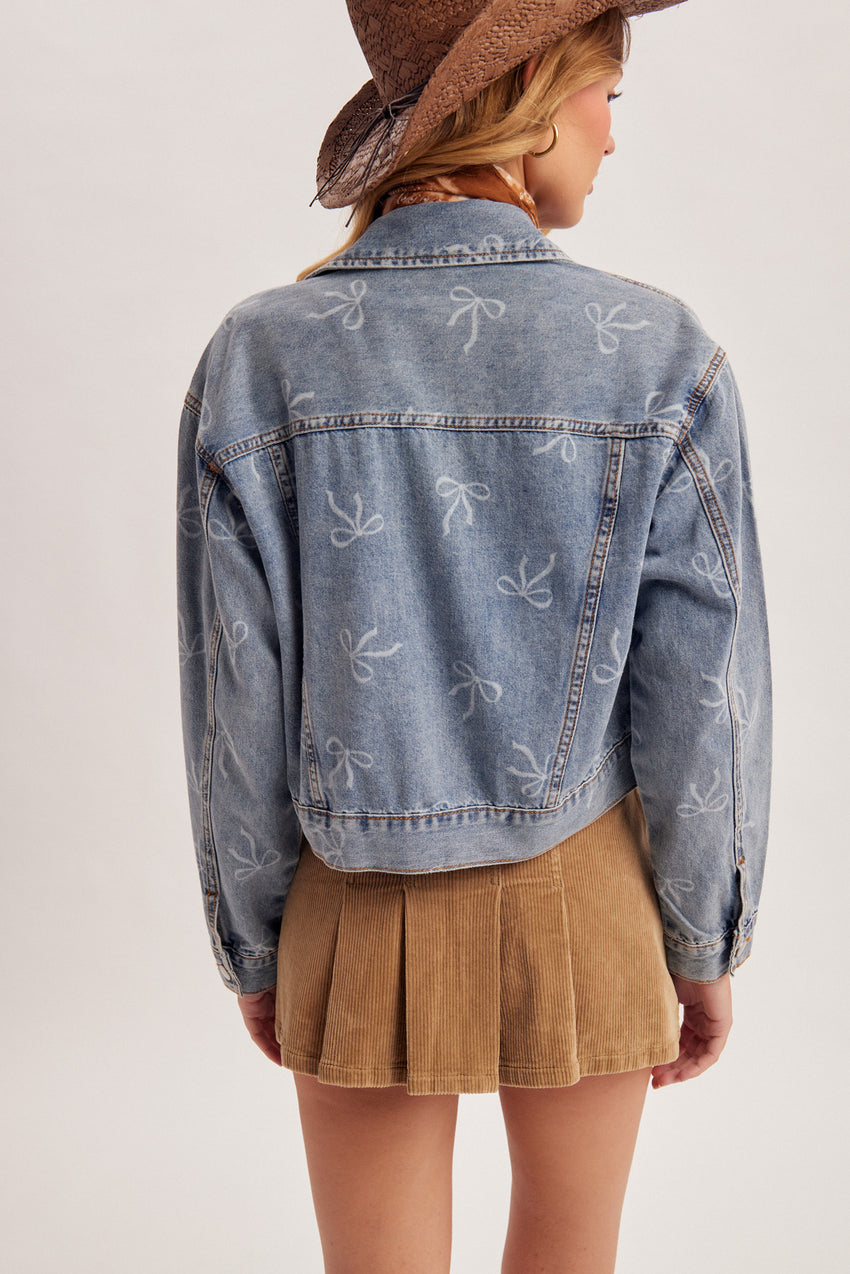 33962 Bow Print Denim Jacket