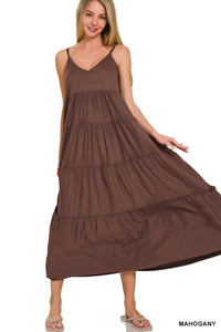 MD-9090Y V NCK MAXI DRESS MAHOGANY