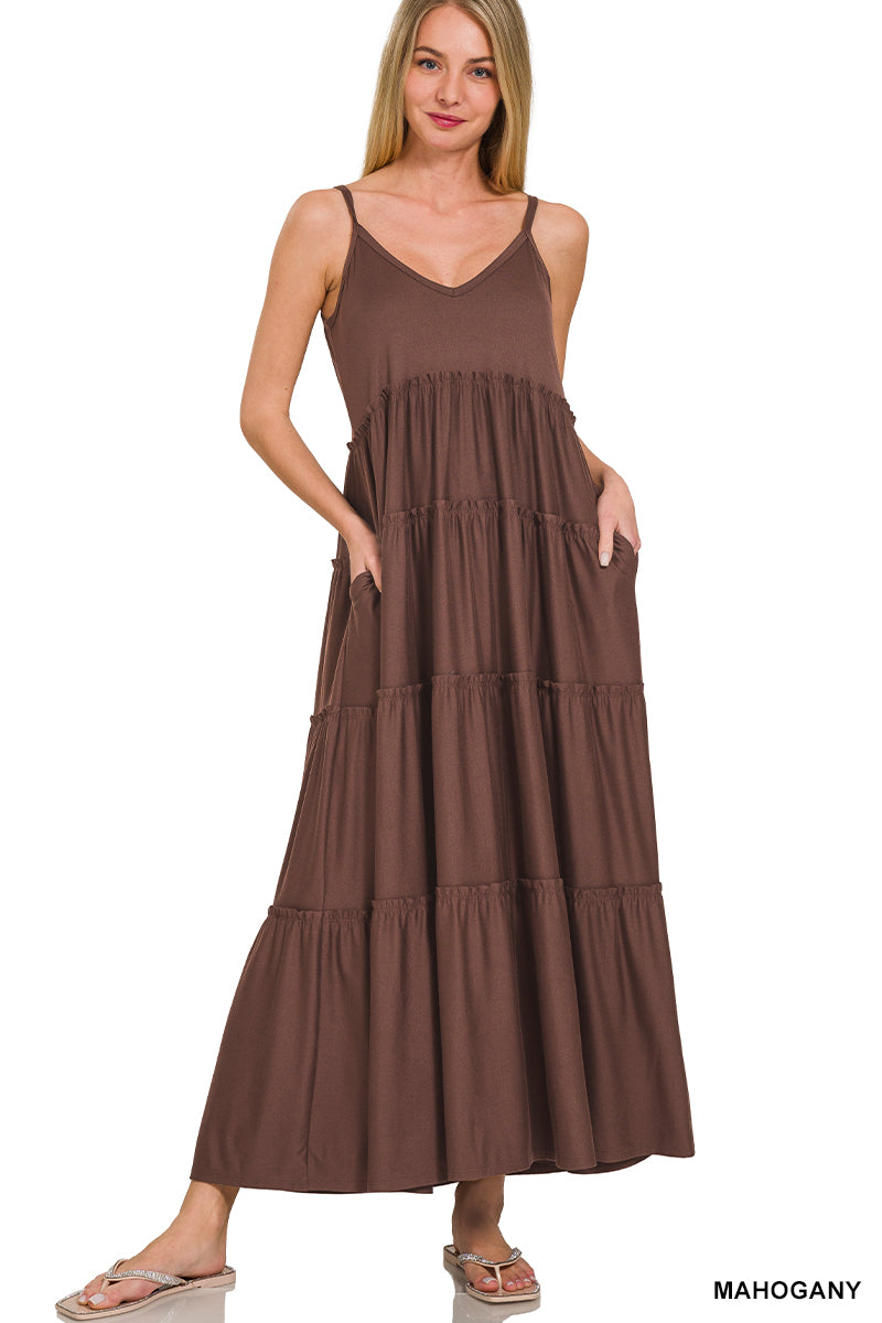 MD-9090Y V NCK MAXI DRESS MAHOGANY