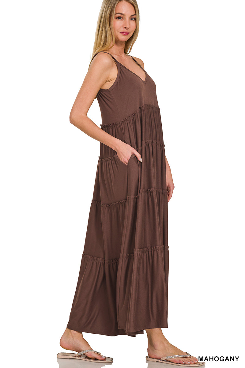 MD-9090Y V NCK MAXI DRESS MAHOGANY