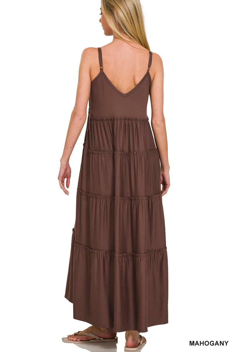 MD-9090Y V NCK MAXI DRESS MAHOGANY