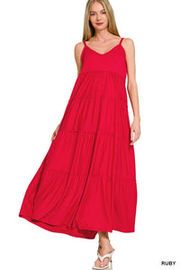 MD-9090Y V NCK MAXI DRESS RUBY