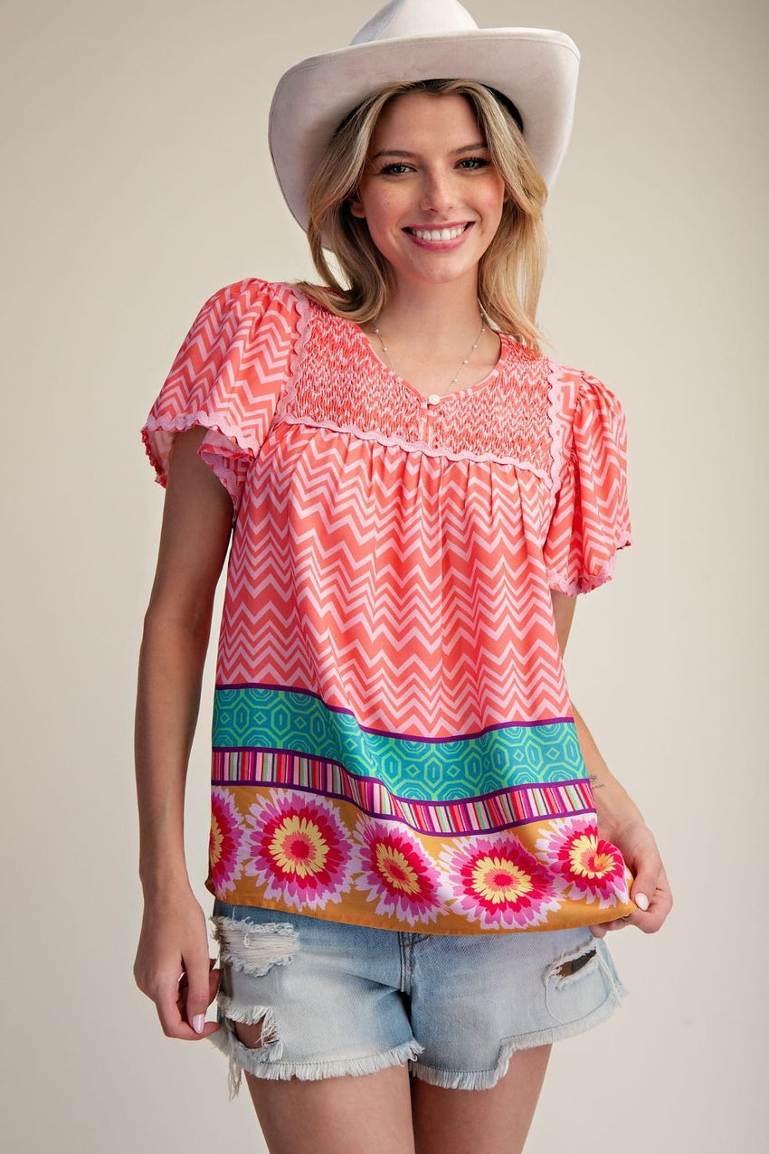 ET79125 Printed Challis Top