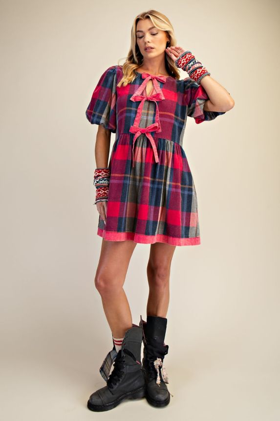 ED29327 Plaid Bow Dress