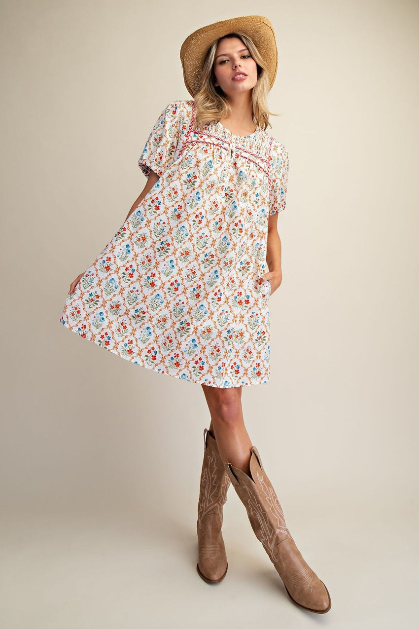 ED29324 Floral Seersucker Dress