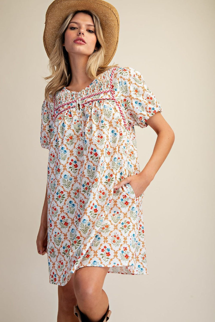 ED29324 Floral Seersucker Dress