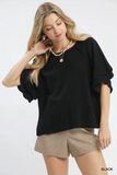 C5605 Black Scalloped Sleeve Top