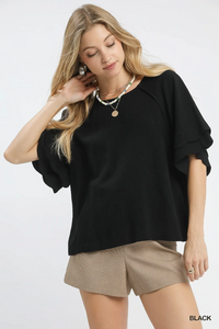 C5605 Black Scalloped Sleeve Top