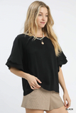 C5605 Black Scalloped Sleeve Top
