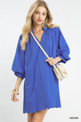 C565 Ocean Blue Textured Mini Dress
