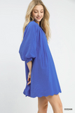 C565 Ocean Blue Textured Mini Dress