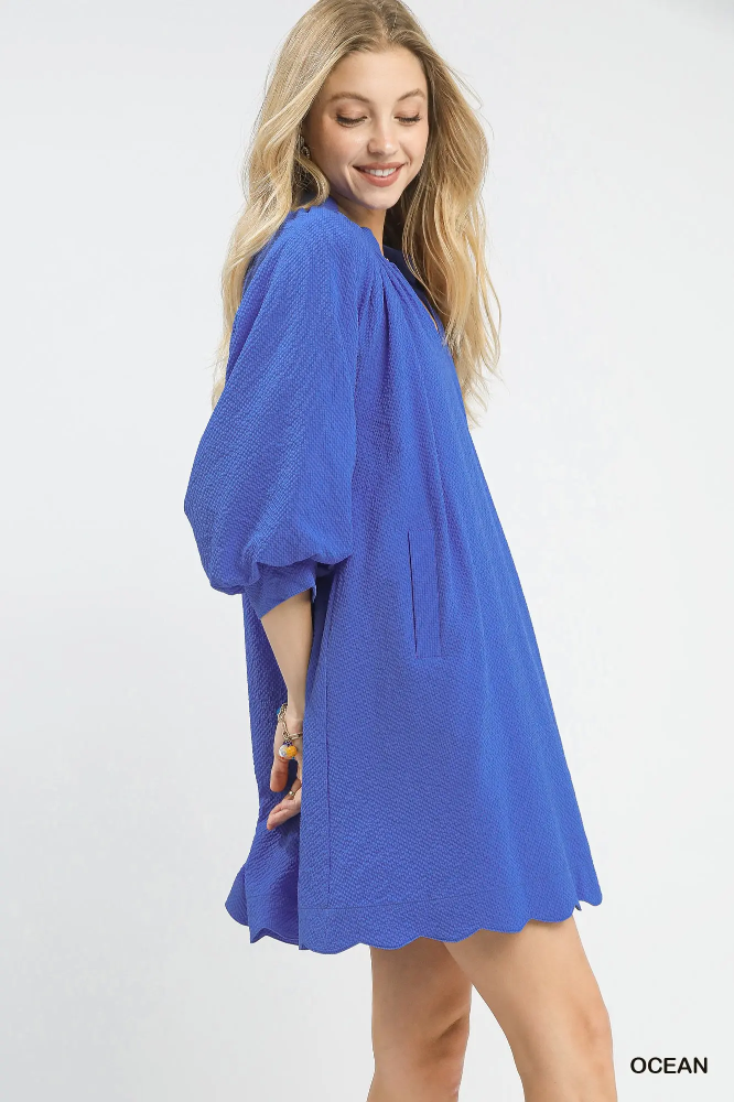 C565 Ocean Blue Textured Mini Dress