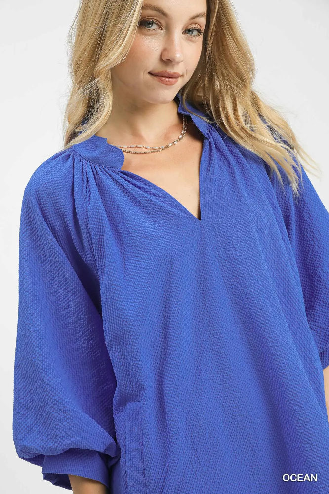 C565 Ocean Blue Textured Mini Dress