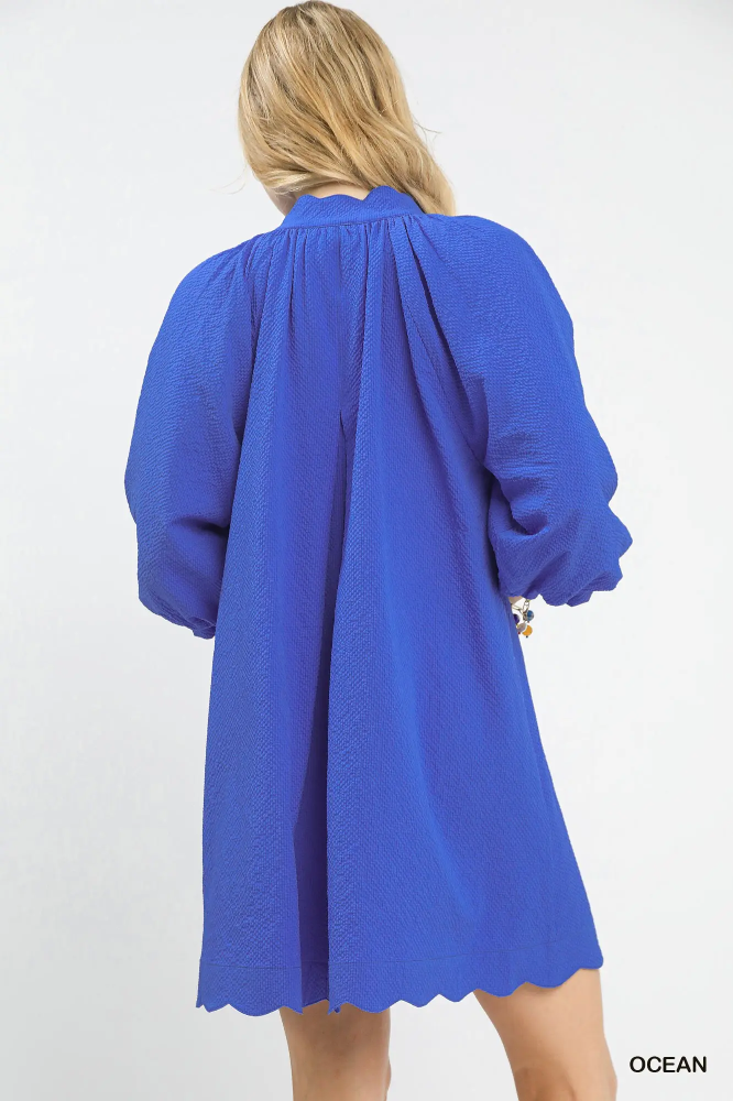 C565 Ocean Blue Textured Mini Dress