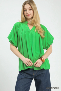 C5966 Linen Flutter Sleeve Top