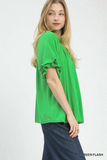 C5966 Linen Flutter Sleeve Top