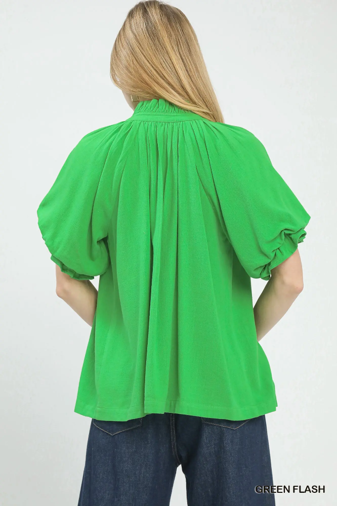 C5966 Linen Flutter Sleeve Top
