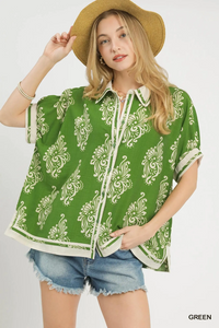 K1720 Green Abstract Blouse