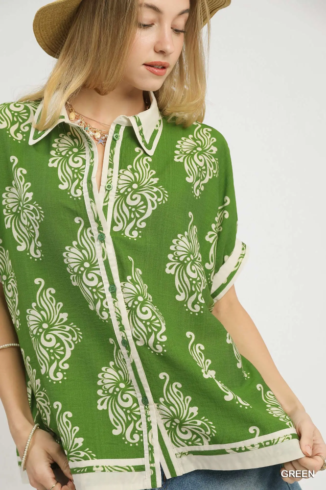 K1720 Green Abstract Blouse