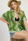 K1720 Green Abstract Blouse
