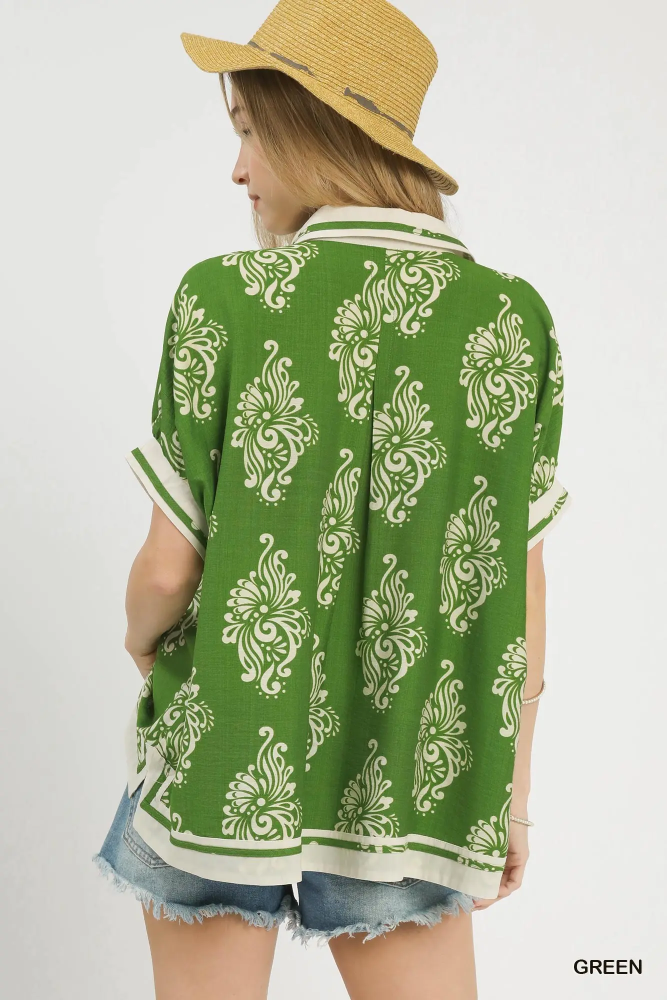 K1720 Green Abstract Blouse