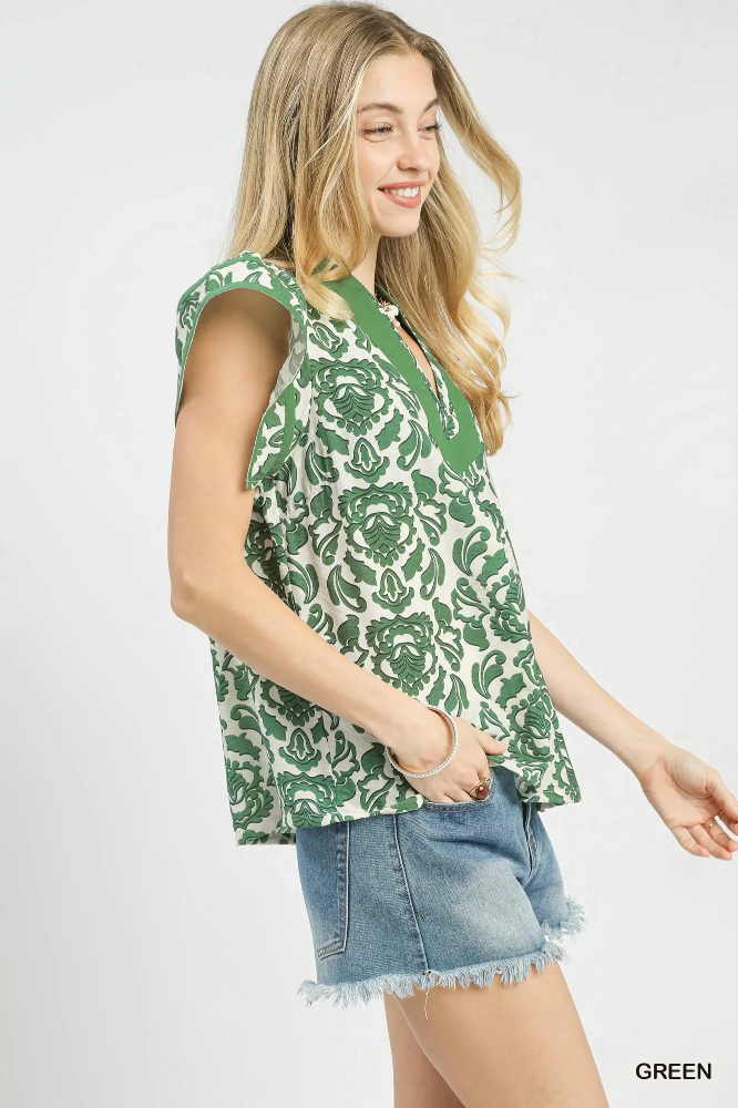 K1757 Green Floral Top
