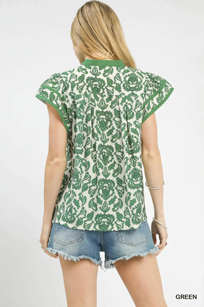 K1757 Green Abstract Top