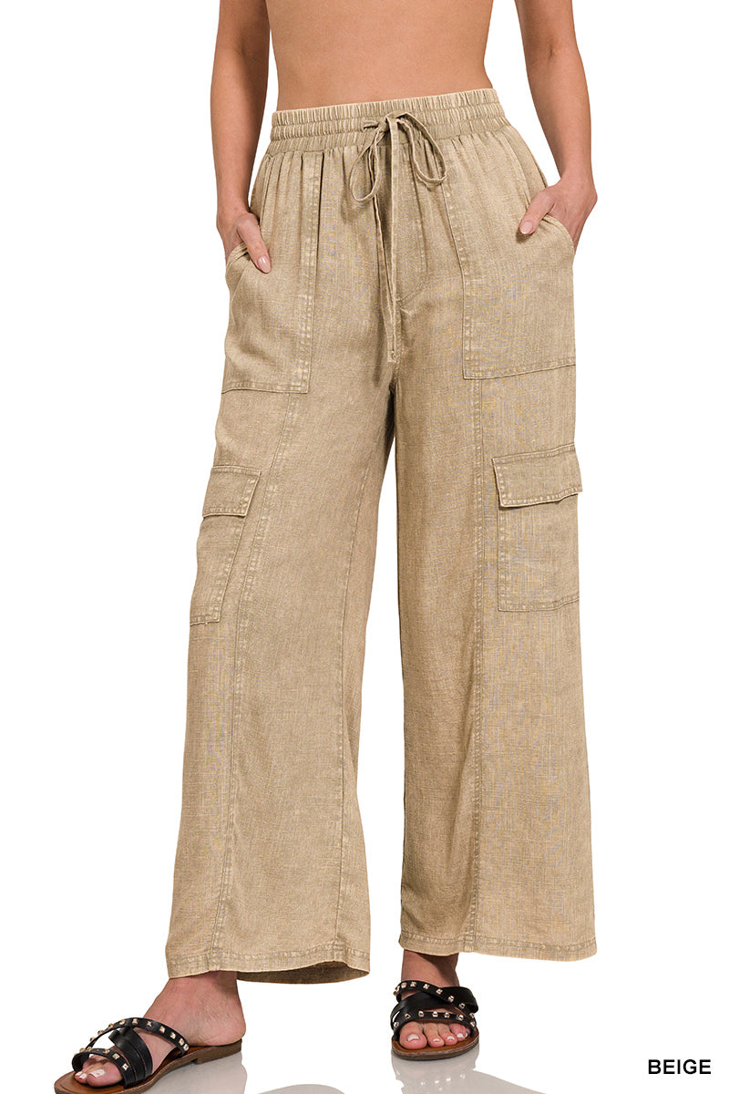 QPW-7187D4 Beige Linen Pants