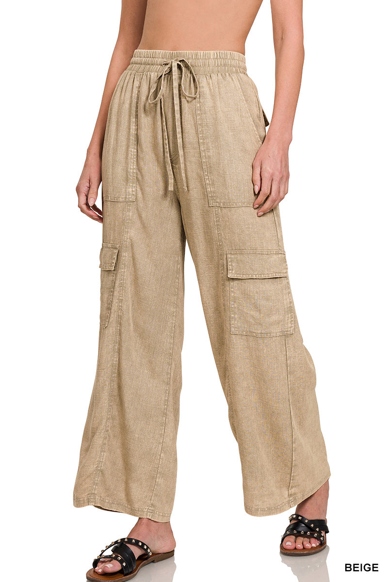 QPW-7187D4 Beige Linen Pants