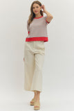 T30445 Striped Short Puff Sleeve Top