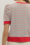 T30445 Striped Short Puff Sleeve Top