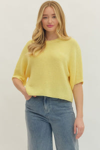 Yellow Textured Knit SS Top